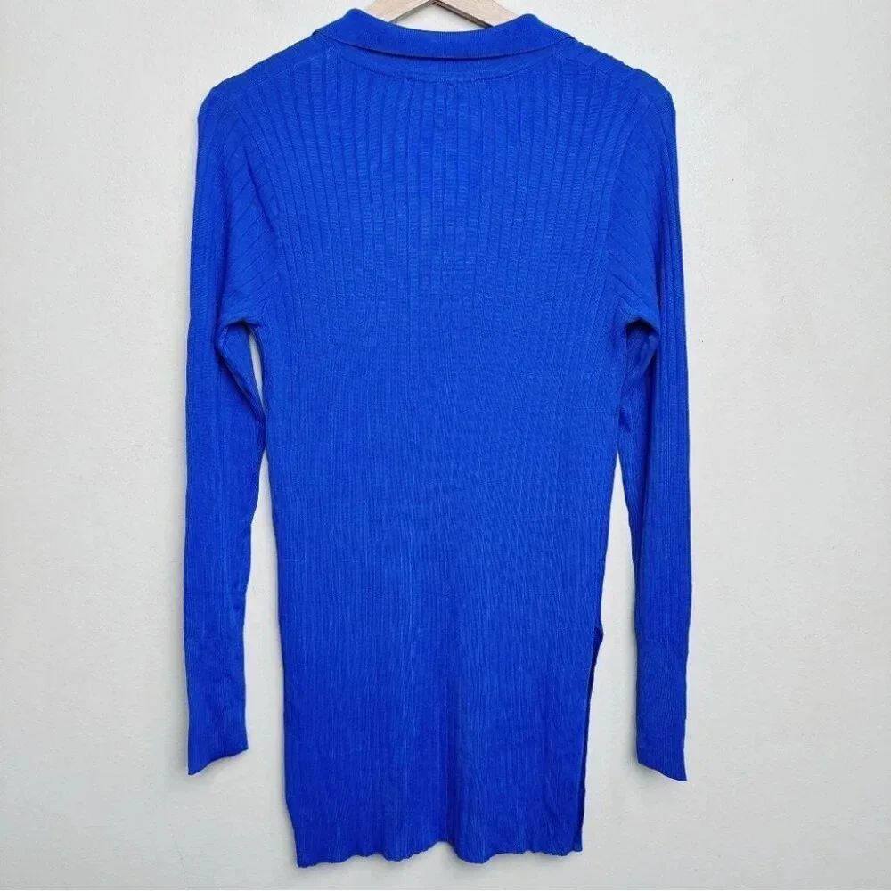 Zara Womens Size Medium Ribbed Royal Blue Slit Hem  Tunic Top - Picture 13 of 13